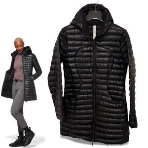 Lululemon Pack It Down Long Jacket Black Shine Down Puffer Size 8